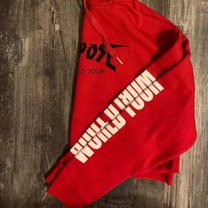world tour x purpose red crop top hoodie